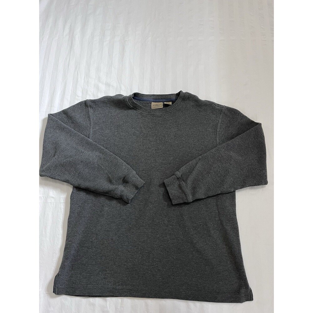 LL Bean Mens Medium Waffle Knit Thermal Crewneck Long Sleeve Grey Basic Top